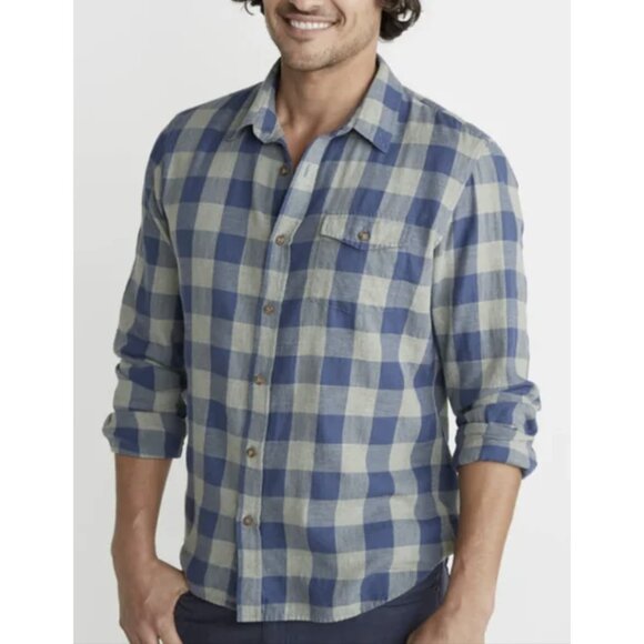 MARINE LAYER Buffalo Plaid Check Cotton Shirt in Green Blue Casual Men's Size L - Picture 1 of 15